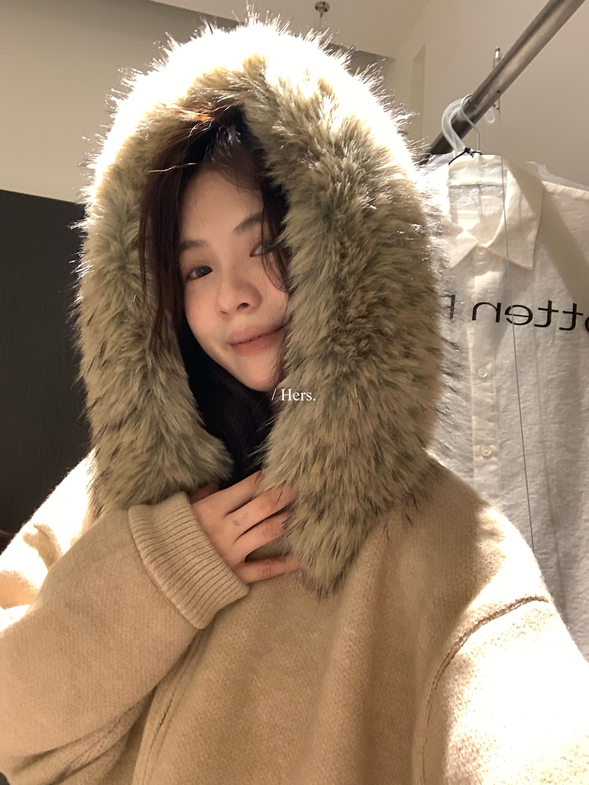 一勺甜 hers韩标“大貉子”毛衣复古连帽保暖毛衣女2025冬季92604