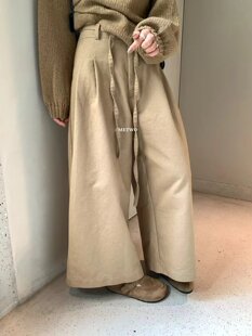高腰抽绳百搭休闲阔腿裤 女2025秋季 9096卡其色水洗棉阔腿裤 METWO