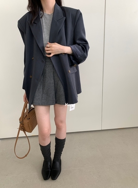 一勺甜 hers双排扣廓版西装女2025秋季新款宽松中长款外套 92090