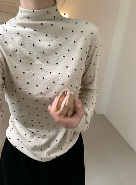 一勺甜 hers波点磨毛半高领打底衫女2025秋冬修身百搭上衣92547