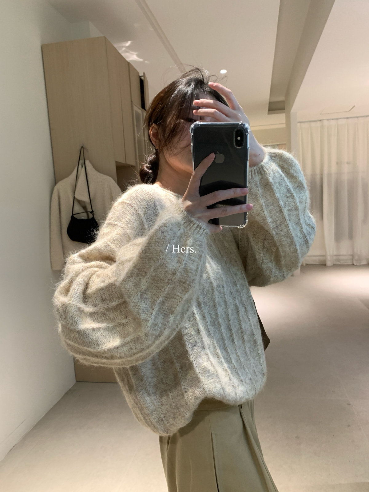 Hers颜色好美纯色坑条套头毛衣