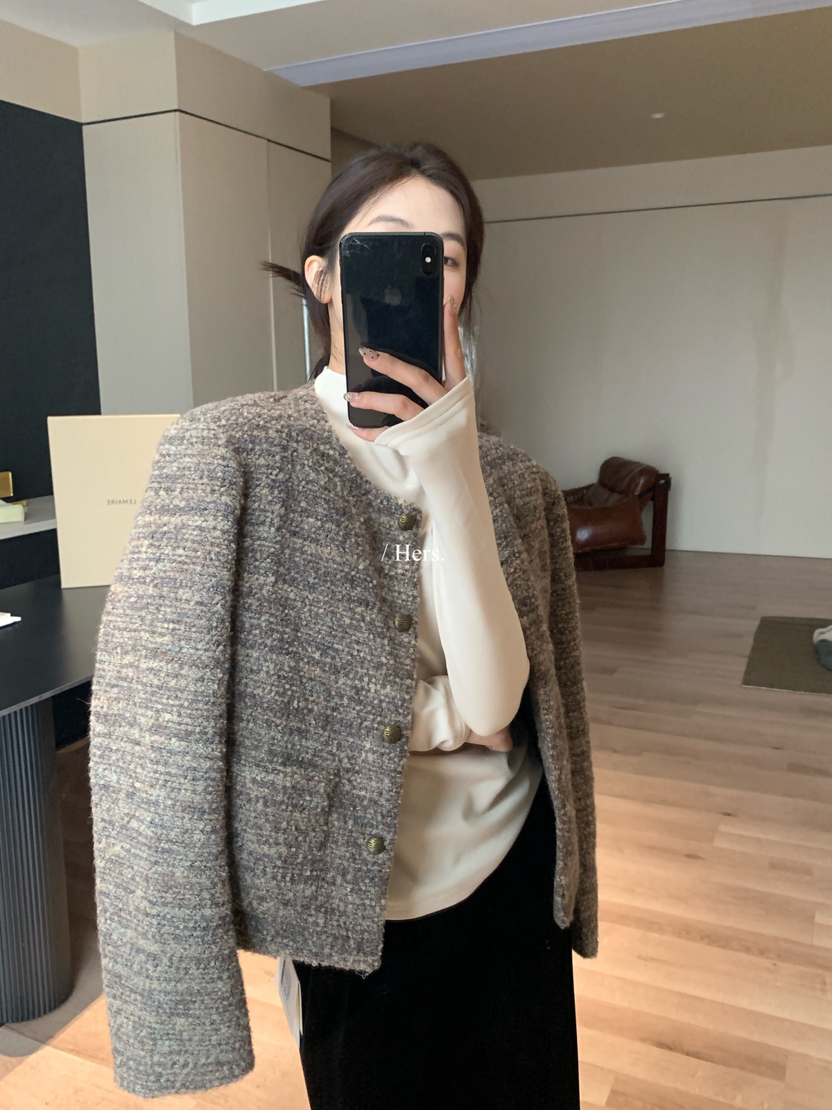 一勺甜 hers通勤（夹棉）气质小香短外套女2025冬毛呢上衣92571#