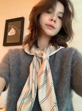 条纹三角小披肩条纹围巾丝巾女