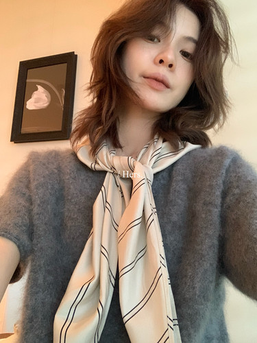 条纹三角小披肩条纹围巾丝巾女