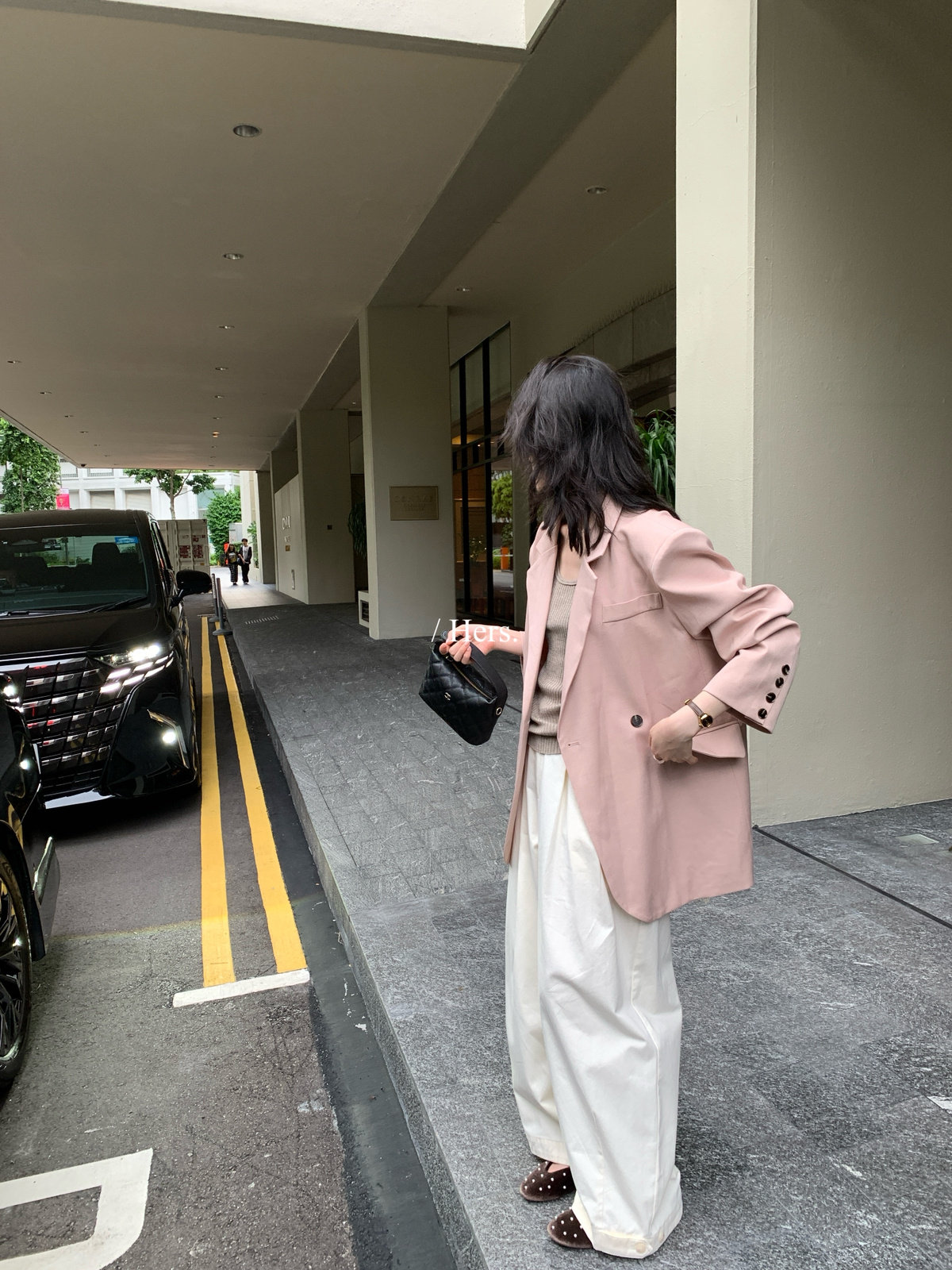 Hers韩系双排扣阔版西装外套女