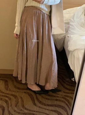 METWO 8076#韩系粉色半身裙女2025早春新款高腰显瘦A字中长裙