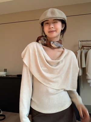 一勺甜 hers针织衫+荡领披肩 两件套女2025秋季休闲法式上衣92252