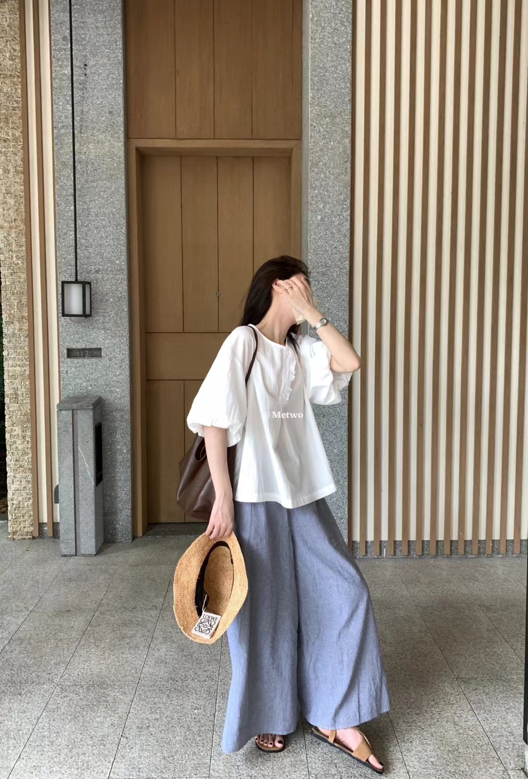 METWO全棉中袖娃娃衫女 夏季新款法式设计感短袖圆领衬衫女08393