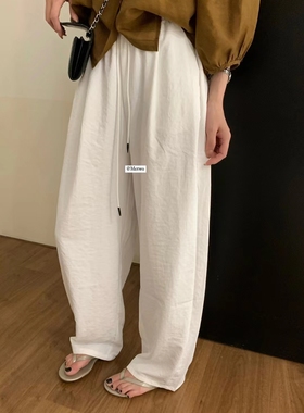 METWO速干裤女夏季新款显瘦抽绳松紧腰阔腿简日常休闲直筒裤08387