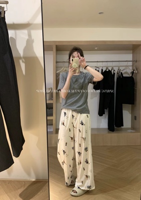METWO图案睡裤 遛弯神裤夏薄款居家懒人直筒休闲外穿空调裤女