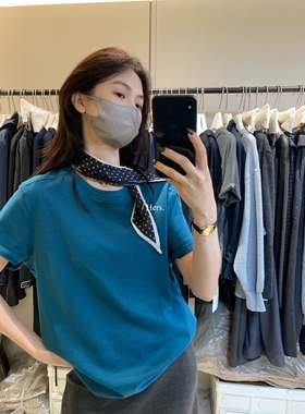 一勺甜 hers高品质纯色短袖T恤（配丝巾）2025秋季休闲体恤92096