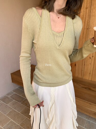 Hers一勺甜26年早春！韩系气质挂脖假两件设计针织衫(韩标) 08126