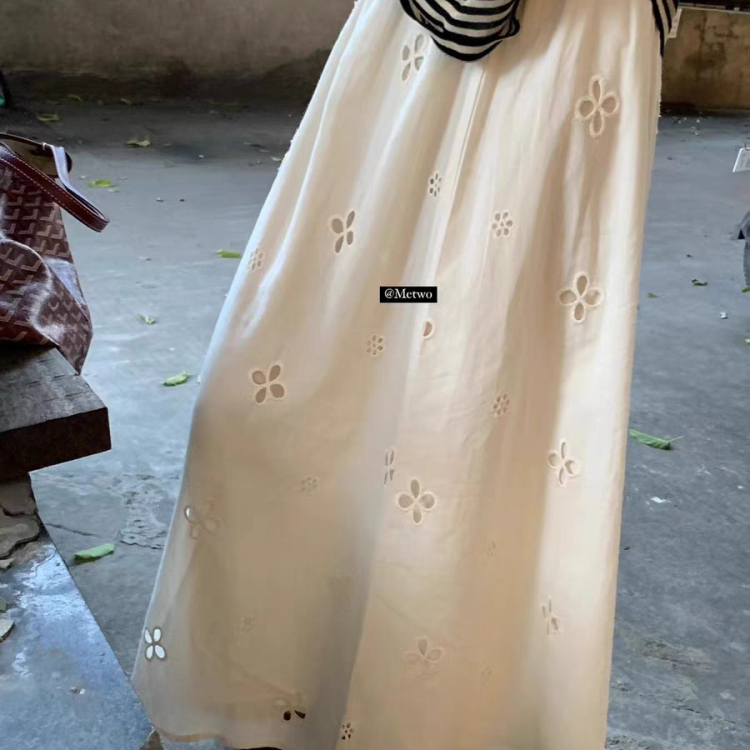 METWO白色勾花a字半裙女夏季新款设计感a字中长款法式半身裙08553