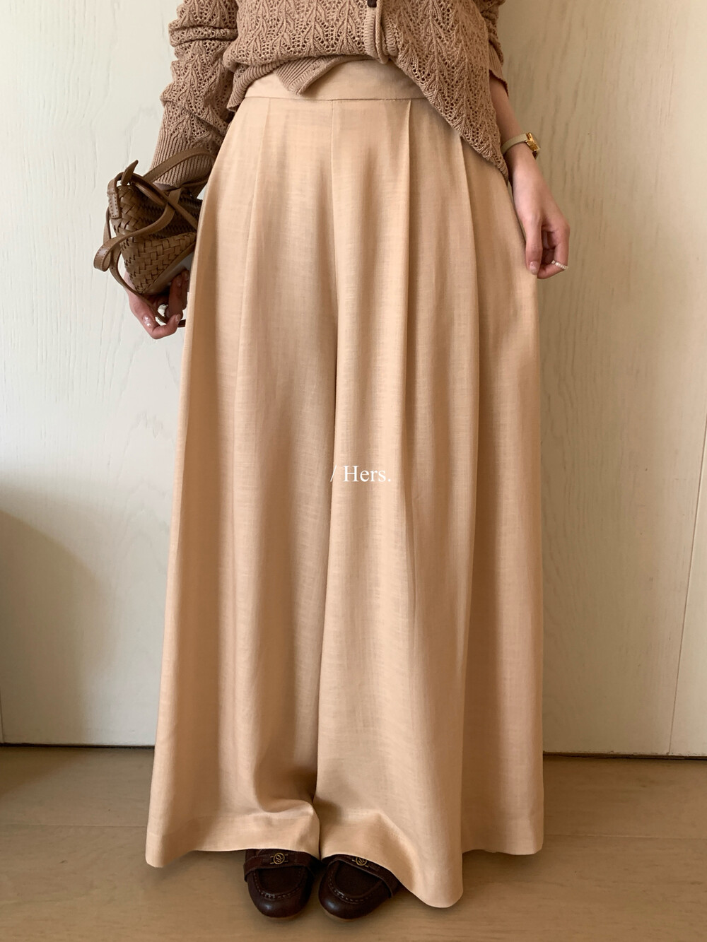 Hers压褶亚麻天丝飘飘休闲裤女