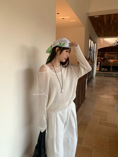 【MZI】2026年早春！度假软糯背心+镂空清透感针织衫两件套119515