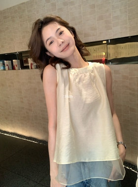一勺甜【Hers】韩系气质百搭纱纱拼接无袖小衫背心上衣女80354