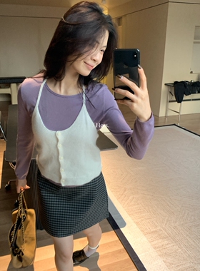 一勺甜 hers两件套重新针织衫+绑带挂脖背心套装女2025秋季92301