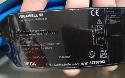 议价传器VEGAWELL52 VEGAWELL52量程0-1000mbar长度230mm，