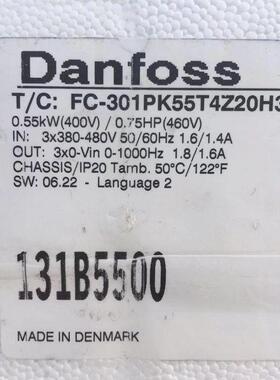 议价Danfoss丹佛斯变频器FC-301PK55T4Z20H3T 131B5500 0.55KW 40