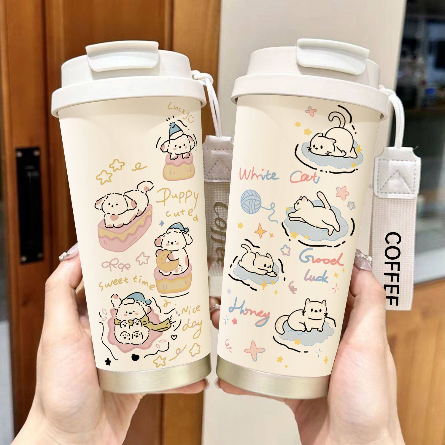 网红软萌狗咖啡杯保温杯情侣可爱保冷/保温杯