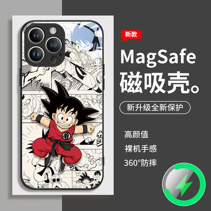 潮酷悟空苹果15Magsafe手机壳磁吸iPhone13七龙珠14ProMax卡通动漫15plus个性男款12无线充电11pro玻璃pm外壳