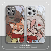 疯狂动物城手机壳苹果15尼克朱迪iPhone17 16Pro新款 14情侣13Pro秋冬12mini油画11男女xs一对8plus玻璃xr全包