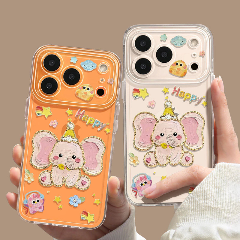 油画闪粉小象适用苹果17手机壳透明iphone16pro新款14卡通13小飞象15promax巨好看16e高级感12女款11防摔xs套,3C数码配件,手机保护套/壳,淘宝优惠券,粉丝福利购,淘宝优惠卷