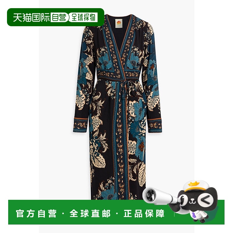 1h可退 潮奢 FARM RIO 女士 印花绉纱中长缠绕式连衣裙 325353BLO
