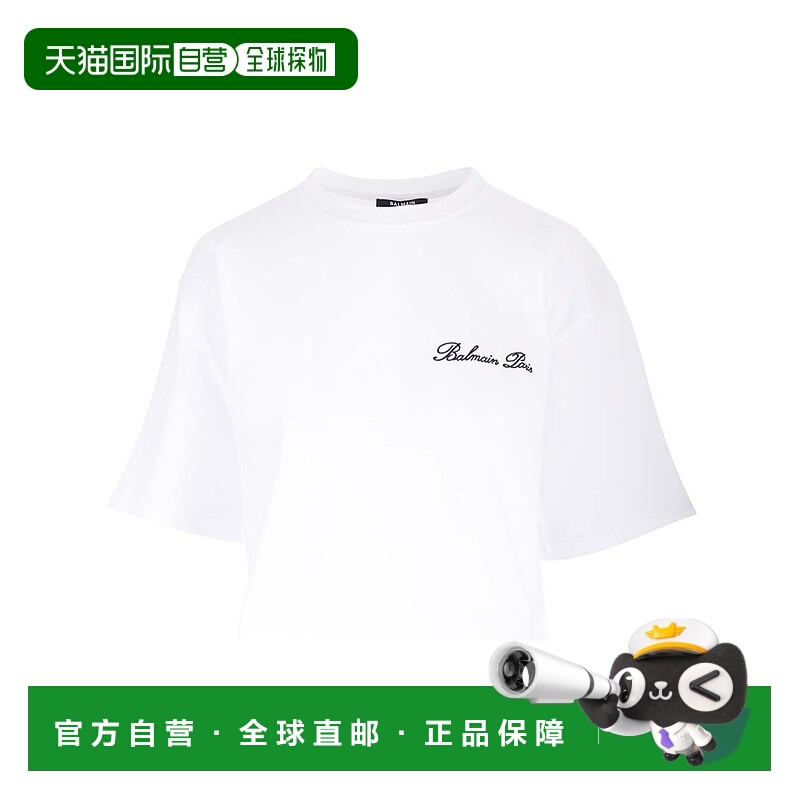 1h可退 BALMAIN 女士T恤 DF1EE020BC78GAB AW2024 白色 圆领短款T