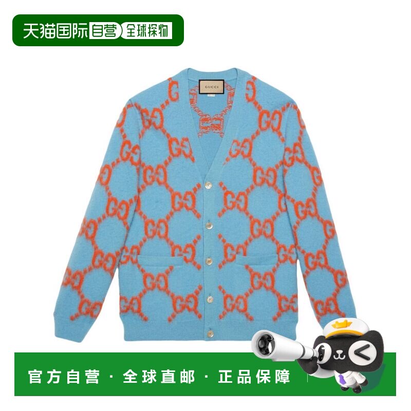 GUCCI 男士针织毛衣 764738XKDPB4001 AW2024 蓝色 GG-intarsia w