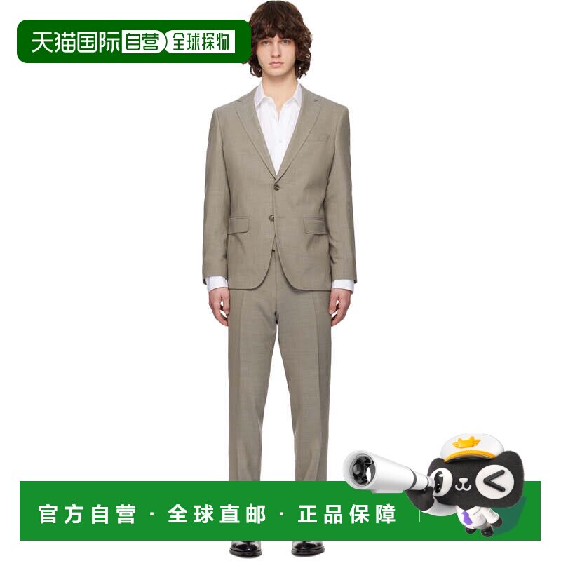 BOSS 波士 男士 驼色 Micro-Patterned Slim-Fit 西服套装 505572