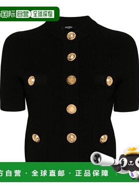 BALMAIN 女士针织毛衣 CF1KL023KB070PA SS2024 黑色短袖开衫