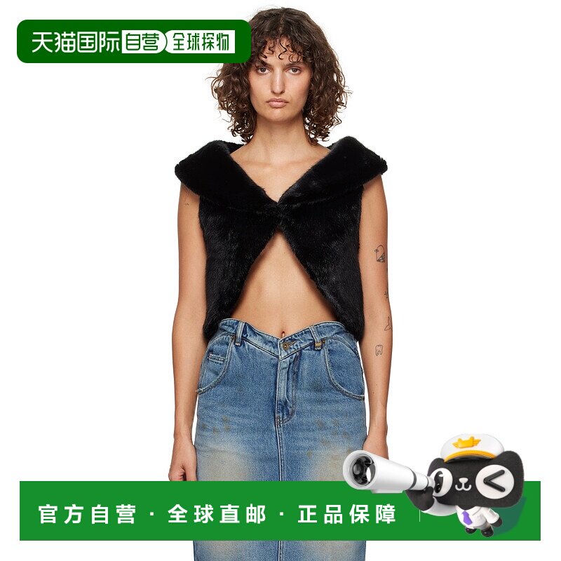 1h可退 潮奢 We11Done 女士 黑色 Cropped 人造毛皮马甲 WDF93240