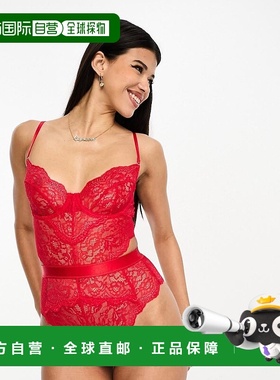 1h可退 潮奢 ann summers 女士 hold me 紧身蕾丝钢托红色上衣