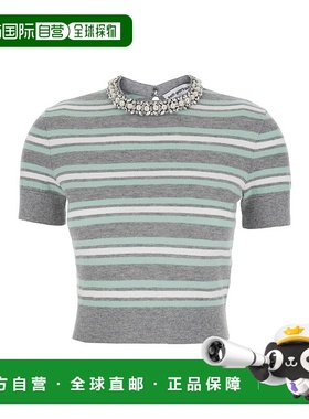 1h可退 潮奢 Self-Portrait 女士 wih 灰色短款圆领晶石精饰全幅