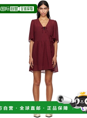 1h可退 潮奢 GANNI 甘尼 女士 红色 & 黑色 Tie String Wrap 连衣