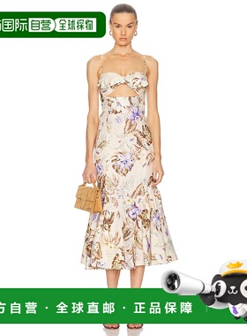 1h可退 潮奢 ZIMMERMANN 女士 Coco 前襟绑带中长连衣裙 3484DSS2