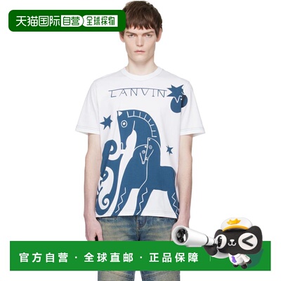 潮奢 Lanvin 朗雯 男士 白色马年系列印花 T恤 RMTS0016J314P2601