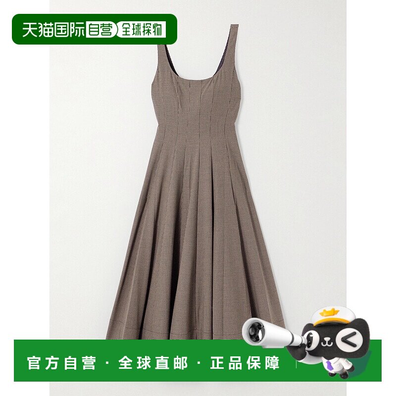 1h可退 潮奢 Staud 女士 Wells 褶裥千鸟格府绸中长连衣裙 R25F22