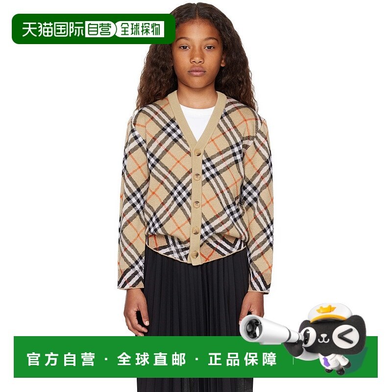 1h可退 潮奢 Burberry 巴宝莉 女童 驼色 Check Wool 儿童开衫童