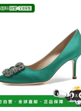 MANOLO BLAHNIK 女士祖母绿色7.0CM高跟鞋 水晶搭扣缎面高跟鞋 7c