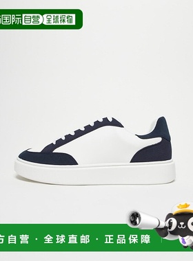 1h可退 潮奢 ASOS 男士 panelling 设计绑带海军蓝训练鞋(白色)