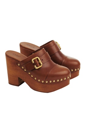 CHLOÉ 女士高跟鞋 C24A02TLT27T CO 棕色 JEANNETTE坡跟穆勒鞋