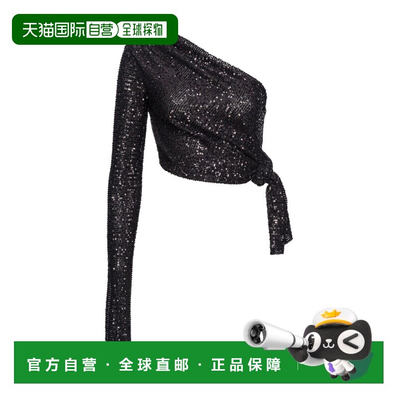 PINKO 女士衬衫 103038A0LAZ99 SS2024 黑色 亮片不对称罩衫上衣