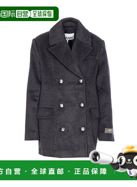 GANNI 女士大衣 W0567252 AW2025 黑色 双排扣长袖夹克