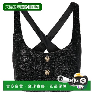 AW2022 F7378099 黑色 SPARKLE TOP GANNI CROPPED 女士背心吊带
