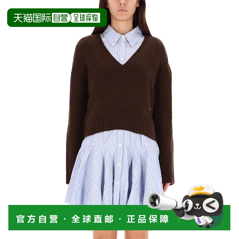 GANNI 女士针织衫 K2614869 AW2025 棕色 Brown Wool V-Neck Swea