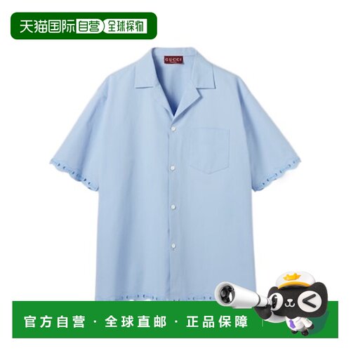 GUCCI 男士衬衫 833313Z7AUX4850 AW2025 蓝色短袖男装