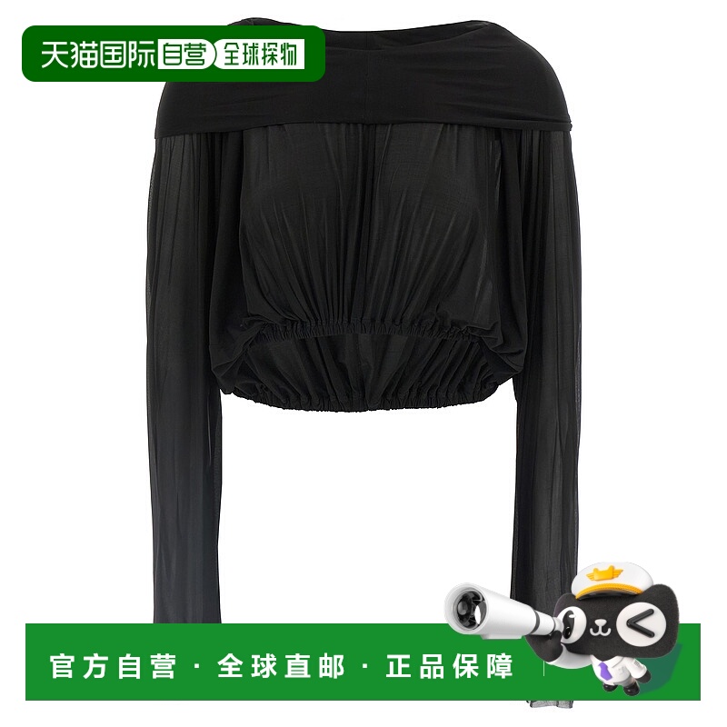 1h可退 RICK OWENS 女士T恤 RO01E7278BZ09 SS2025 黑色 CROPPED