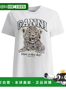 GANNI 女士T恤 T4124943 CO 黄色 LEOPARD PRINT T-SHIRT